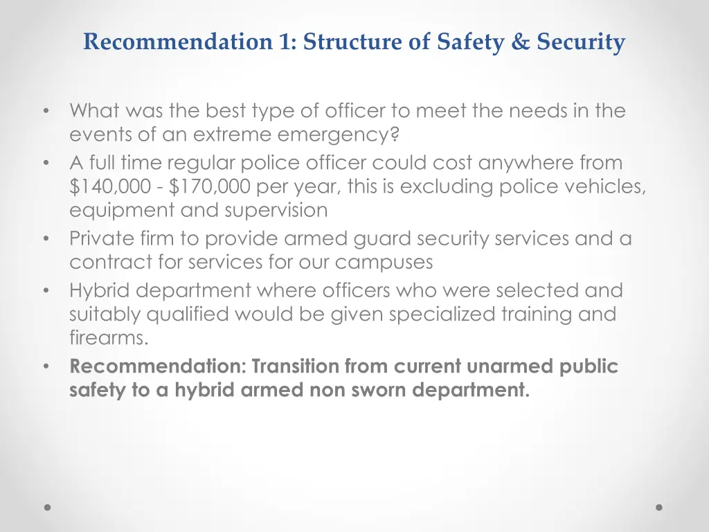 recommendation 1 structure of safety security