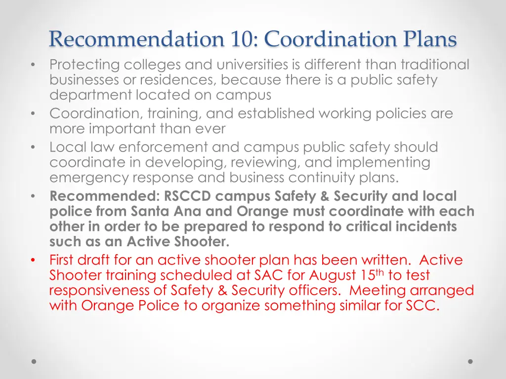 recommendation 10 coordination plans protecting
