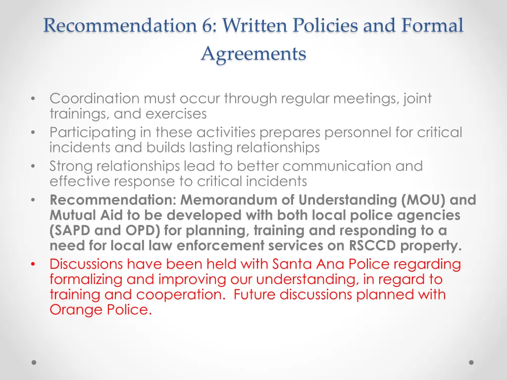 recommendation 6 written policies and formal