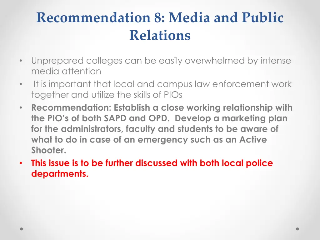 recommendation 8 media and public relations