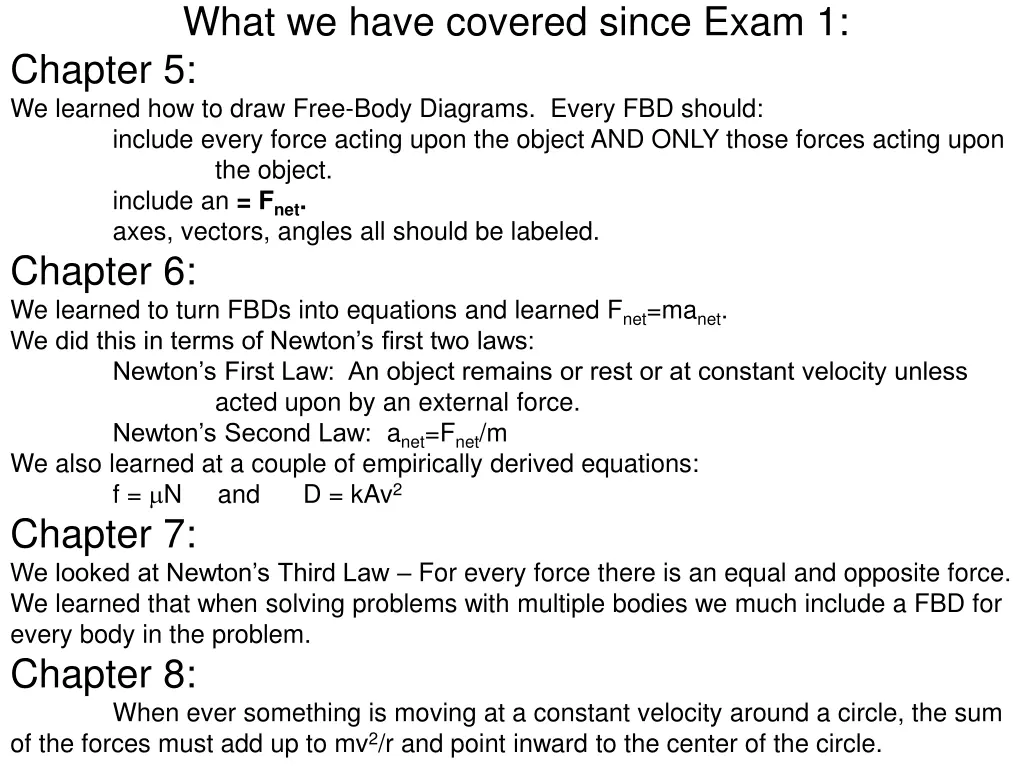 what we have covered since exam 1 chapter