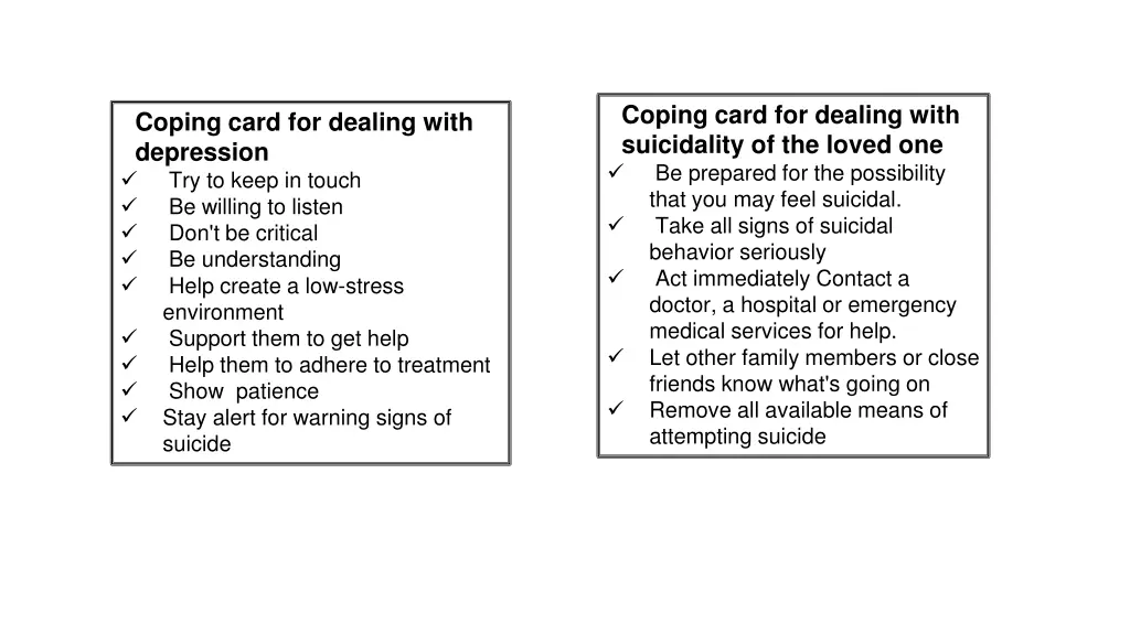coping card for dealing with suicidality