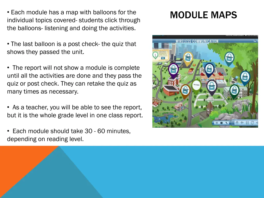 each module has a map with balloons