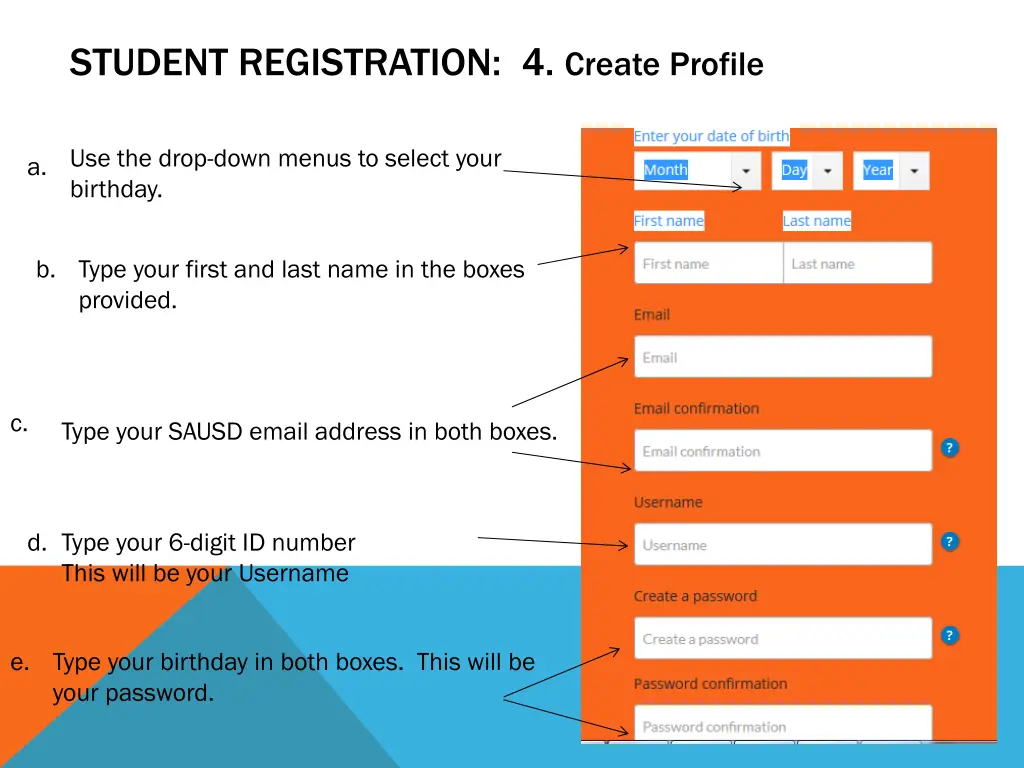 student registration 4 create profile