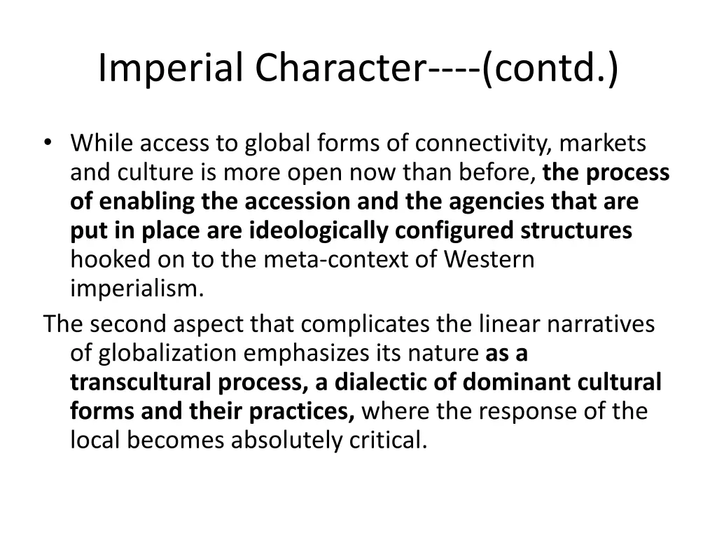 imperial character contd