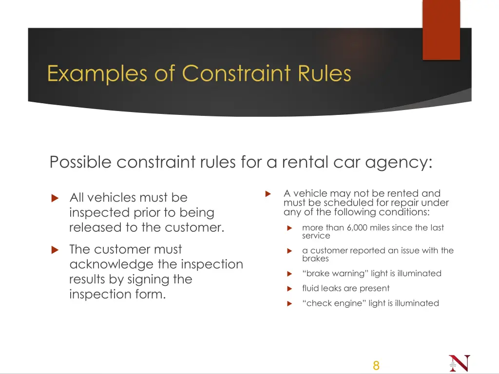 examples of constraint rules