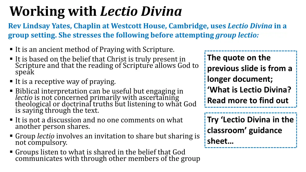 working with lectio divina rev lindsay yates