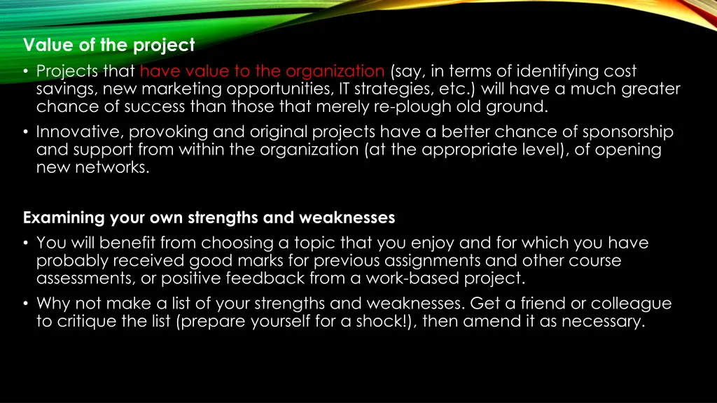 value of the project projects that have value