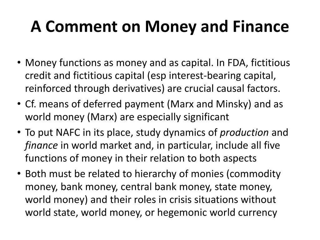 a comment on money and finance
