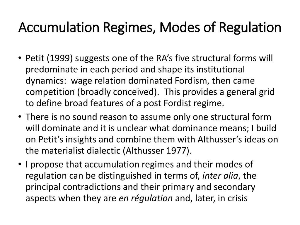 accumulation regimes modes of regulation