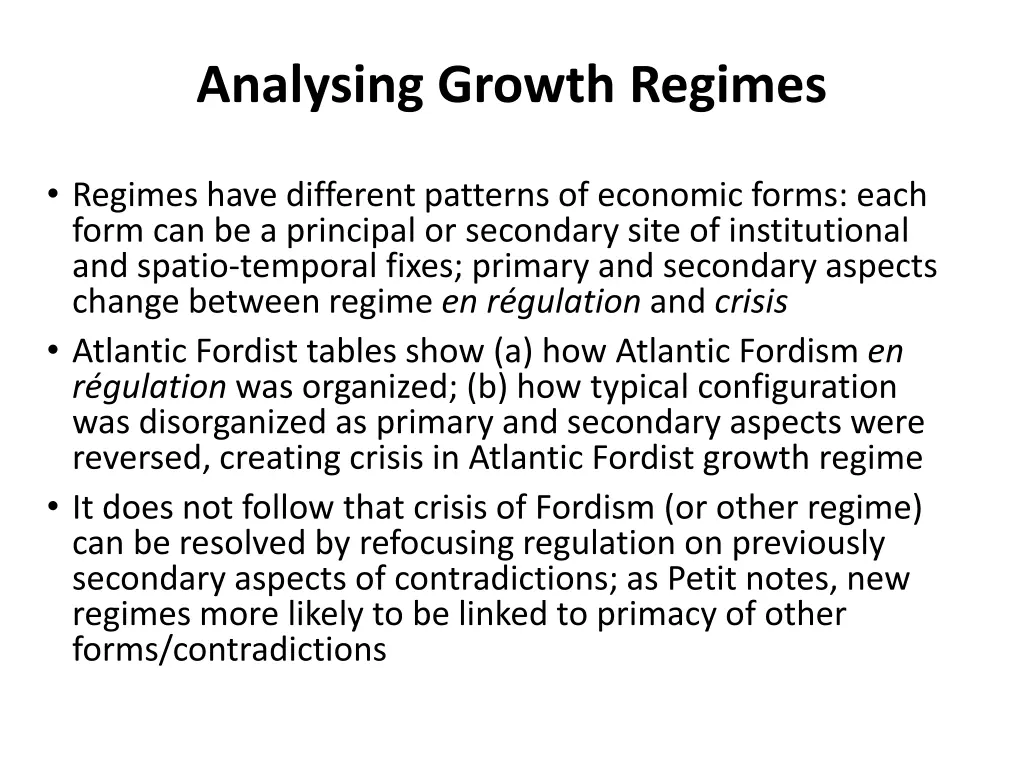 analysing growth regimes