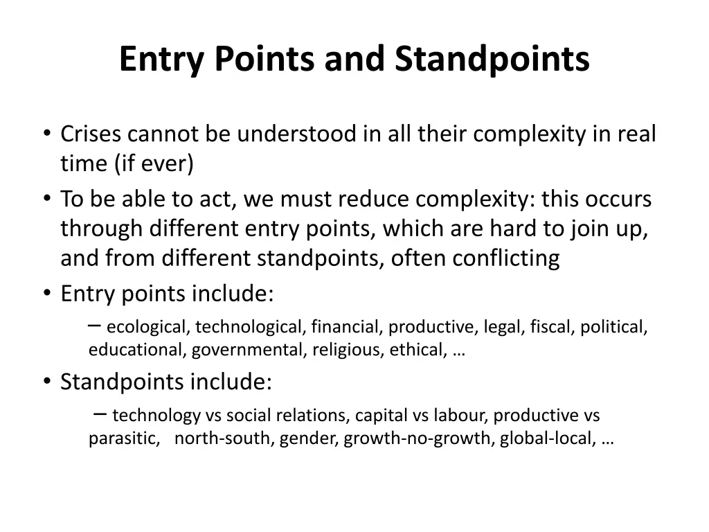 entry points and standpoints