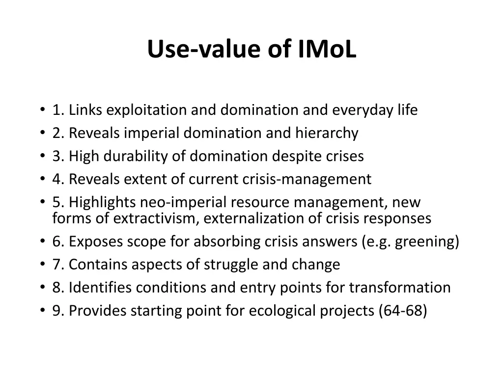 use value of imol