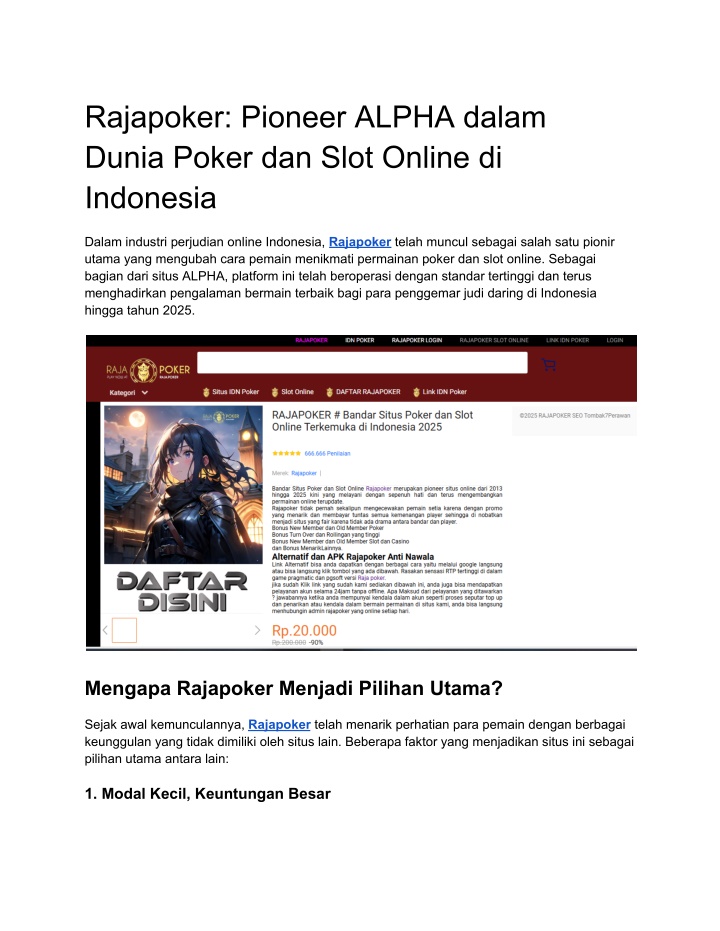 rajapoker pioneer alpha dalam dunia poker