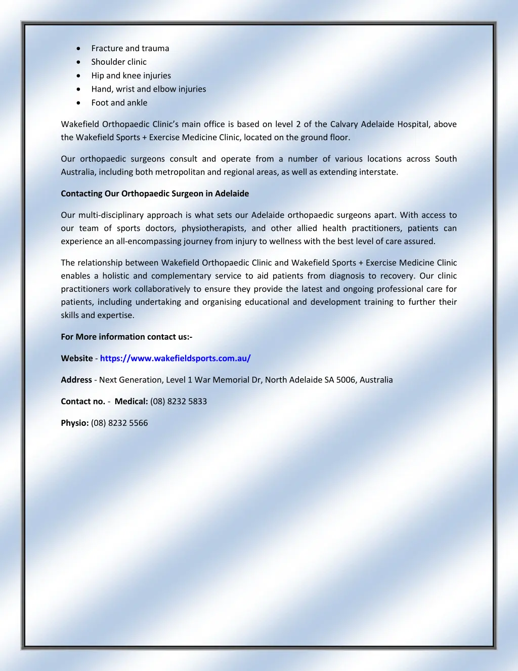 fracture and trauma shoulder clinic hip and knee