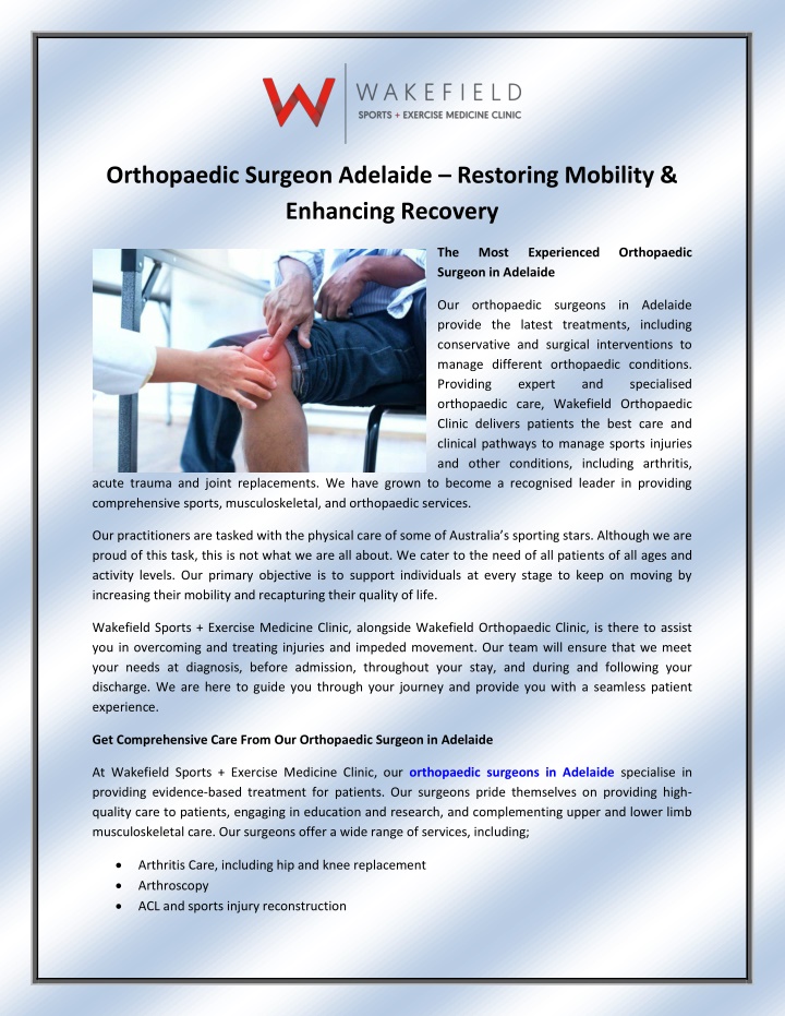 orthopaedic surgeon adelaide restoring mobility