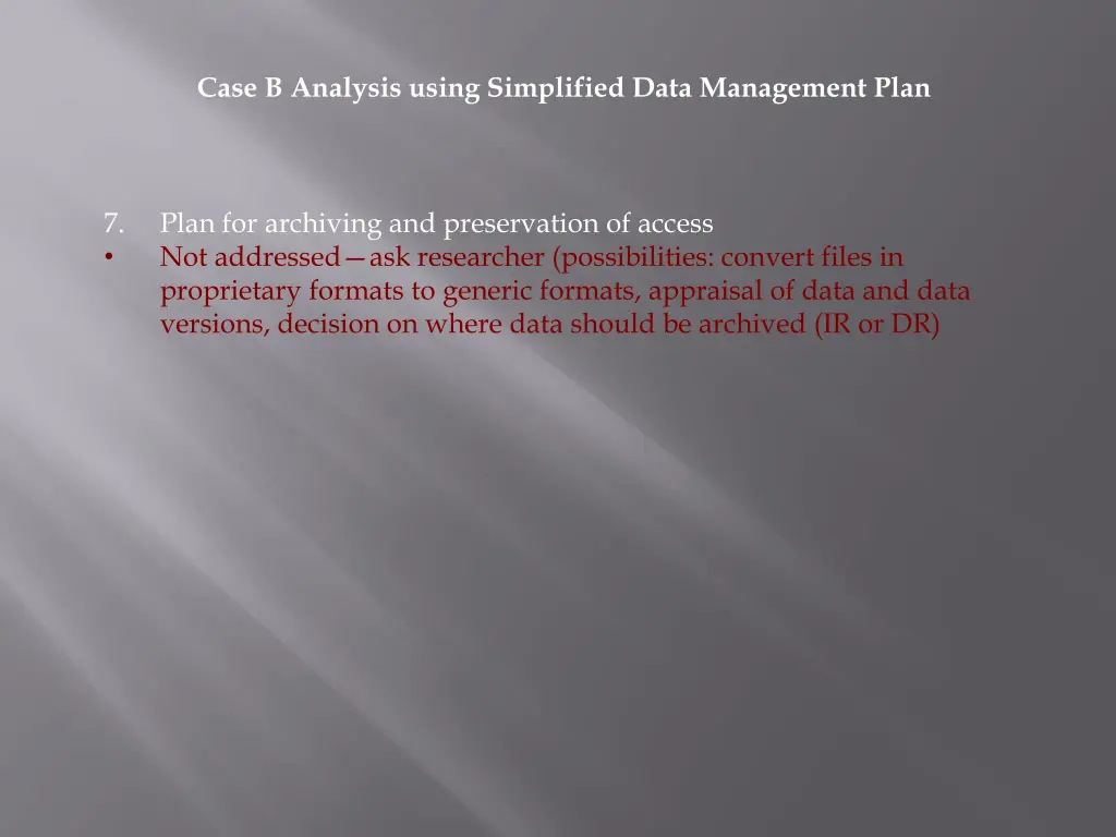 case b analysis using simplified data management 2