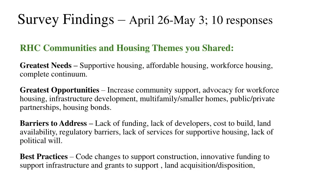 survey findings april 26 may 3 10 responses 6