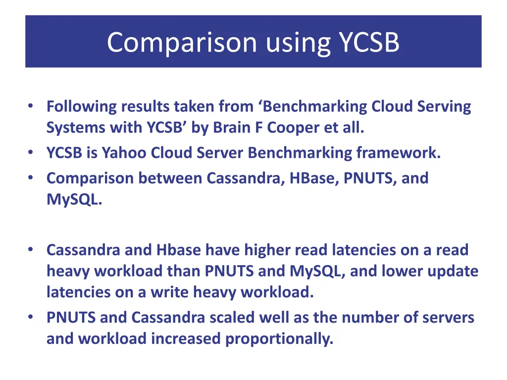 comparison using ycsb