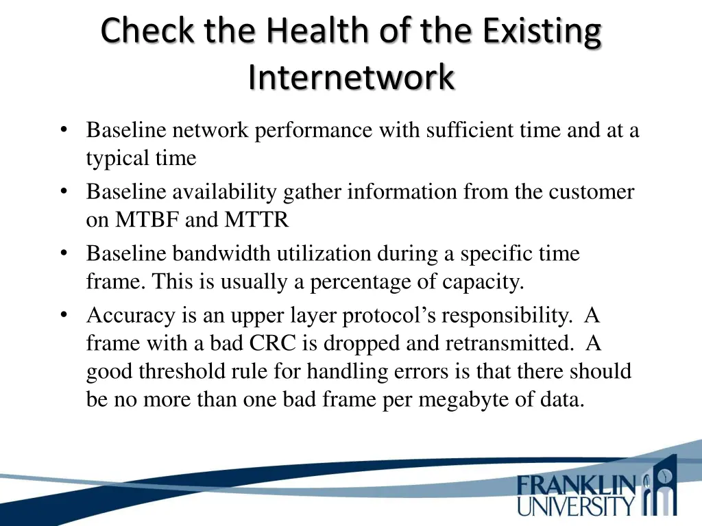 check the health of the existing internetwork