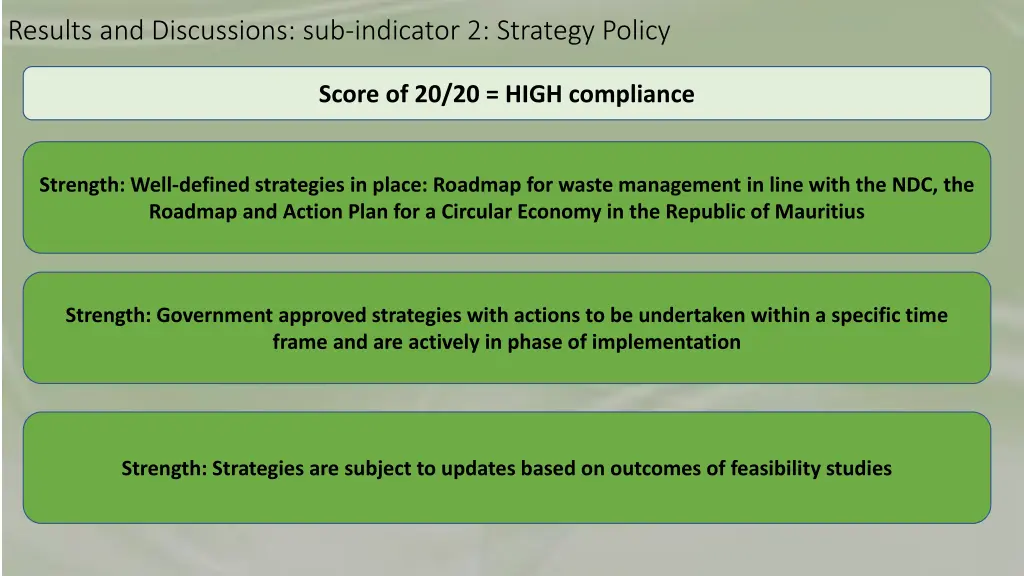 results and discussions sub indicator 2 strategy