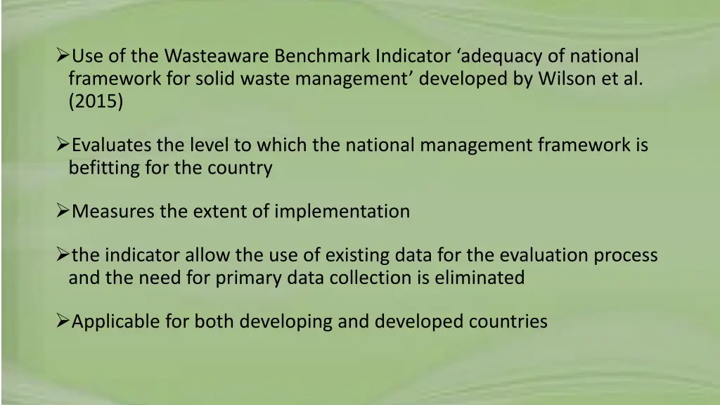 use of the wasteaware benchmark indicator