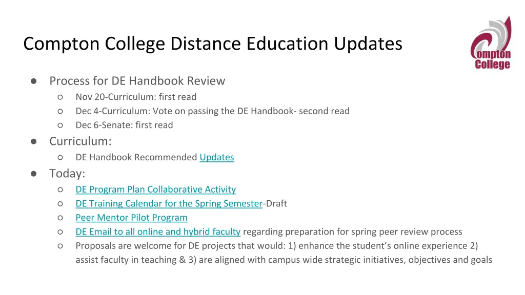 compton college distance education updates