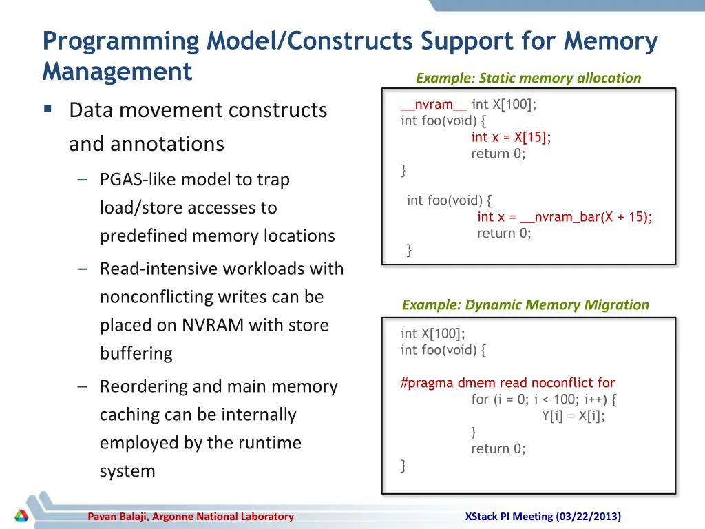 programming model constructs support for memory