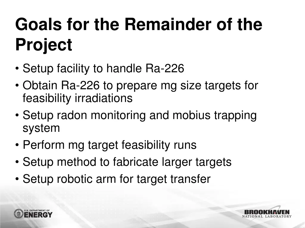 goals for the remainder of the project