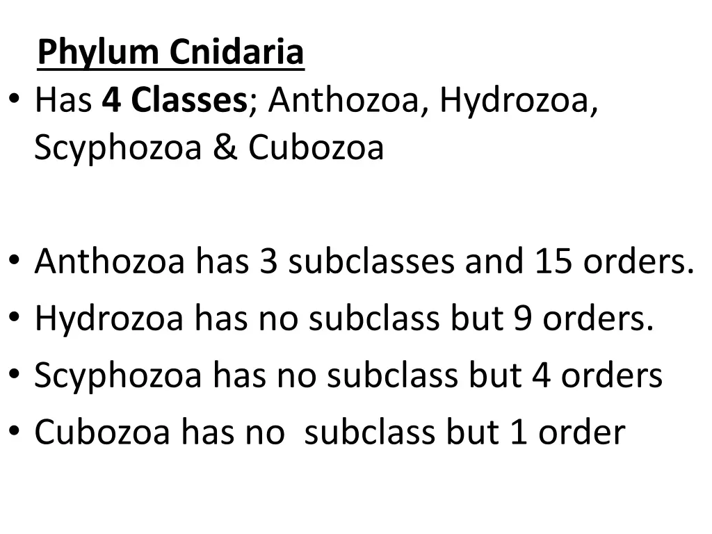 phylum cnidaria has 4 classes anthozoa hydrozoa