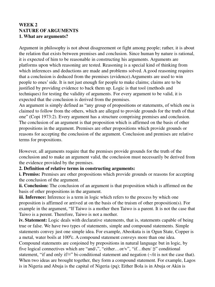 week 2 nature of arguments 1 what are arguments