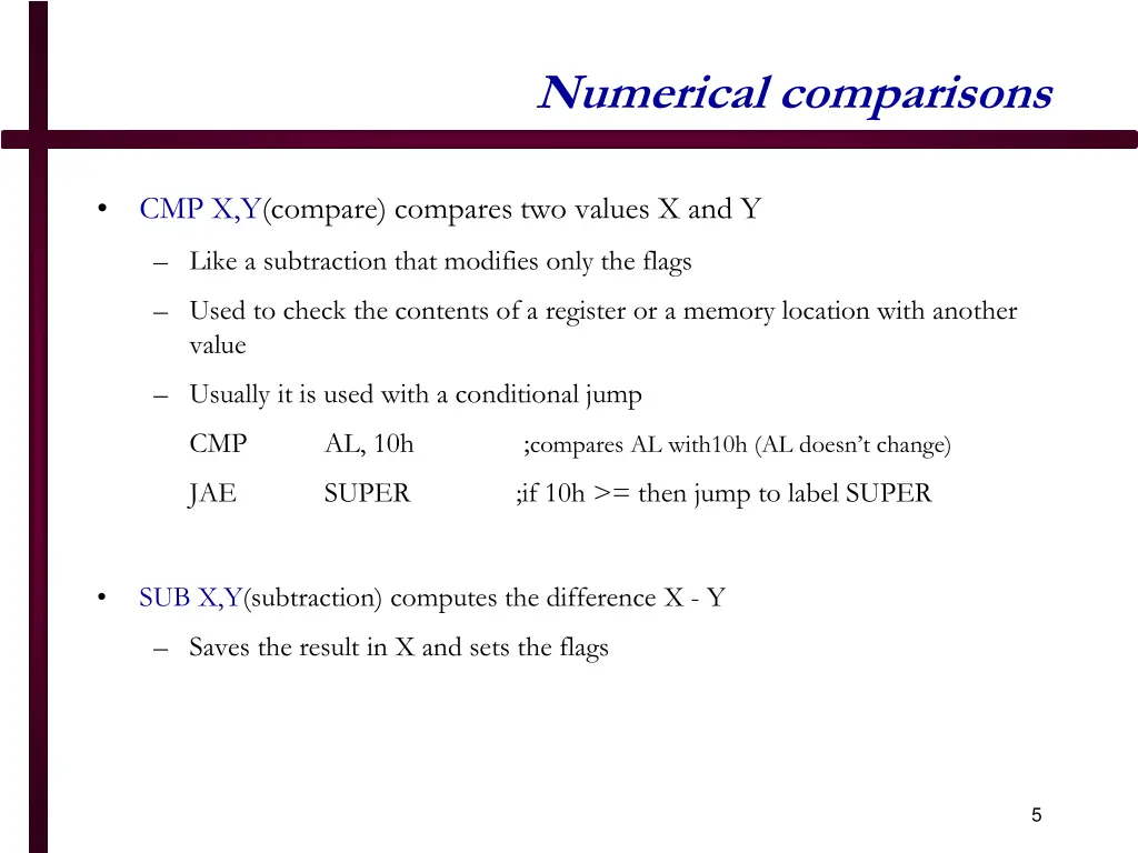 numerical comparisons