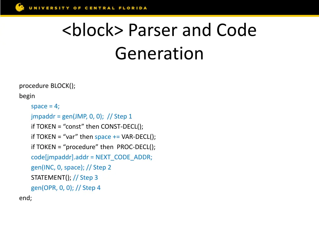 block parser and code generation