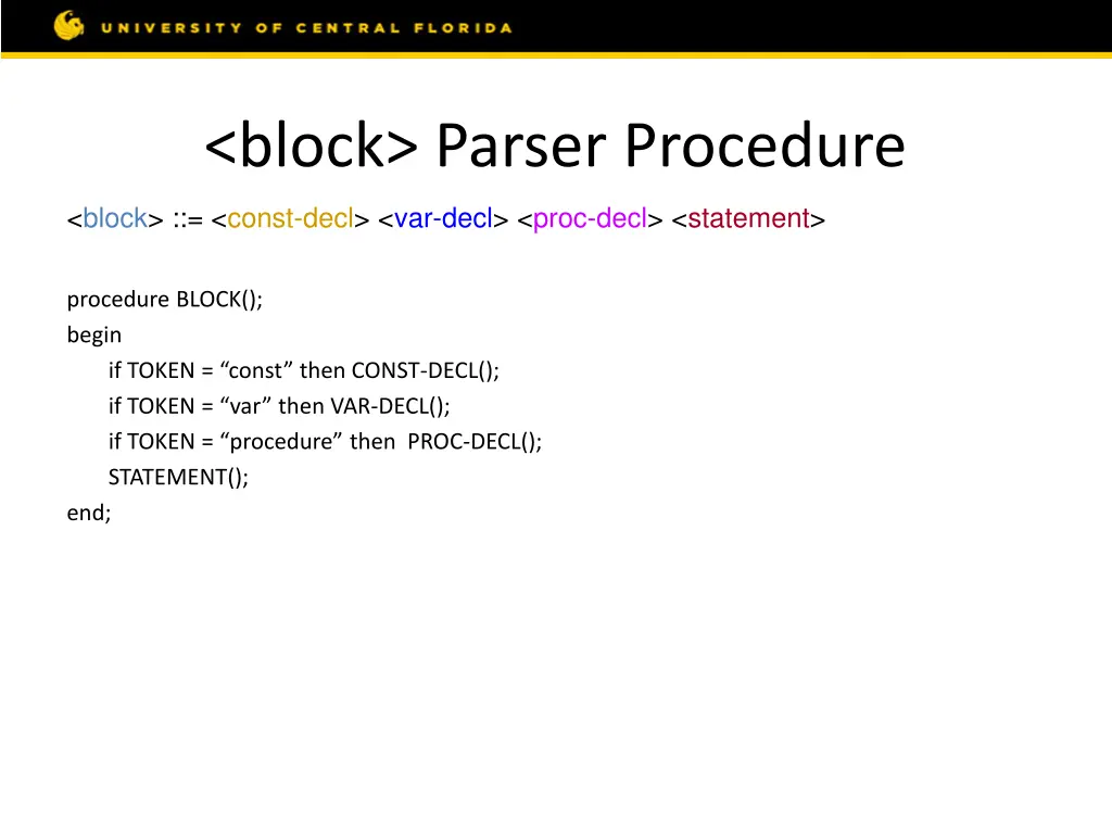 block parser procedure