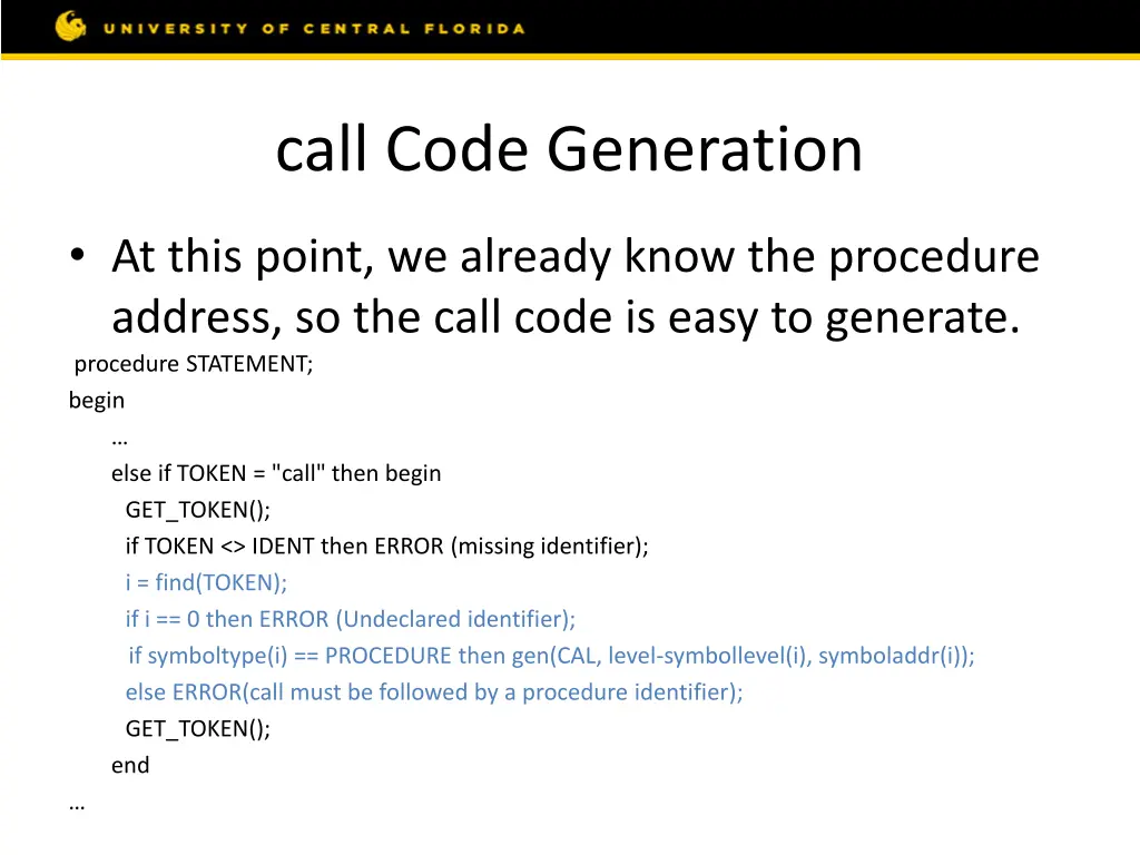 call code generation 1