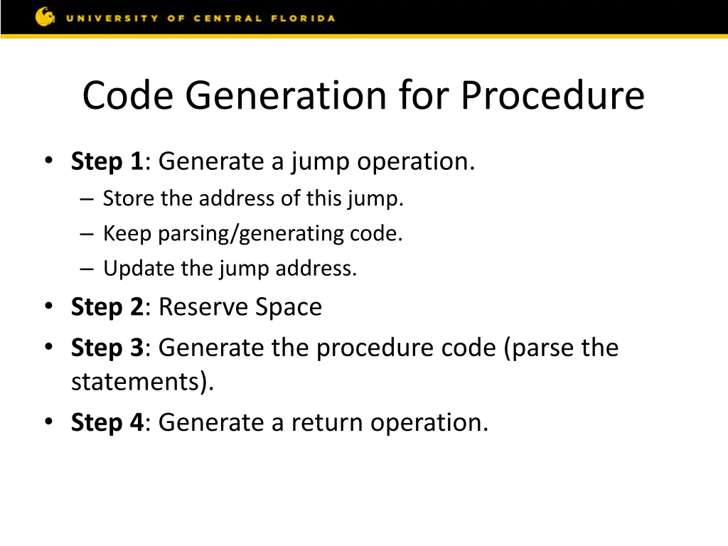 code generation for procedure