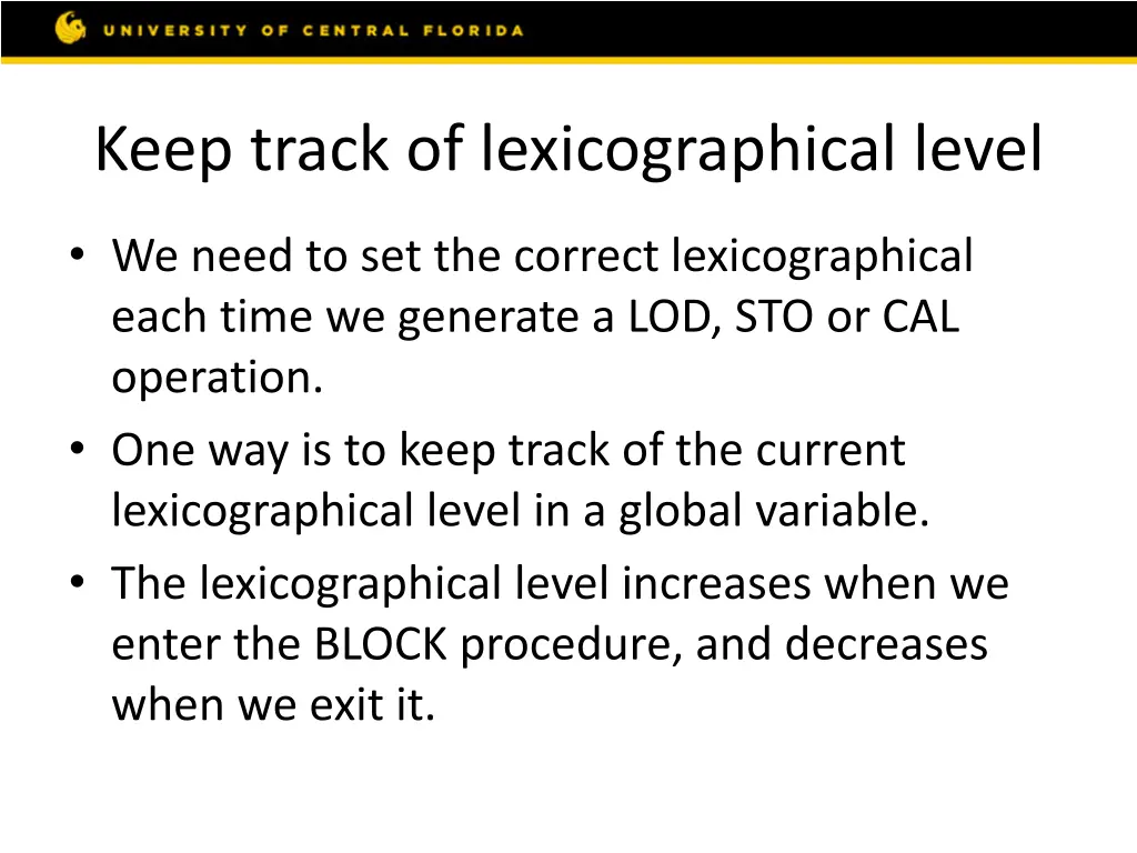 keep track of lexicographical level