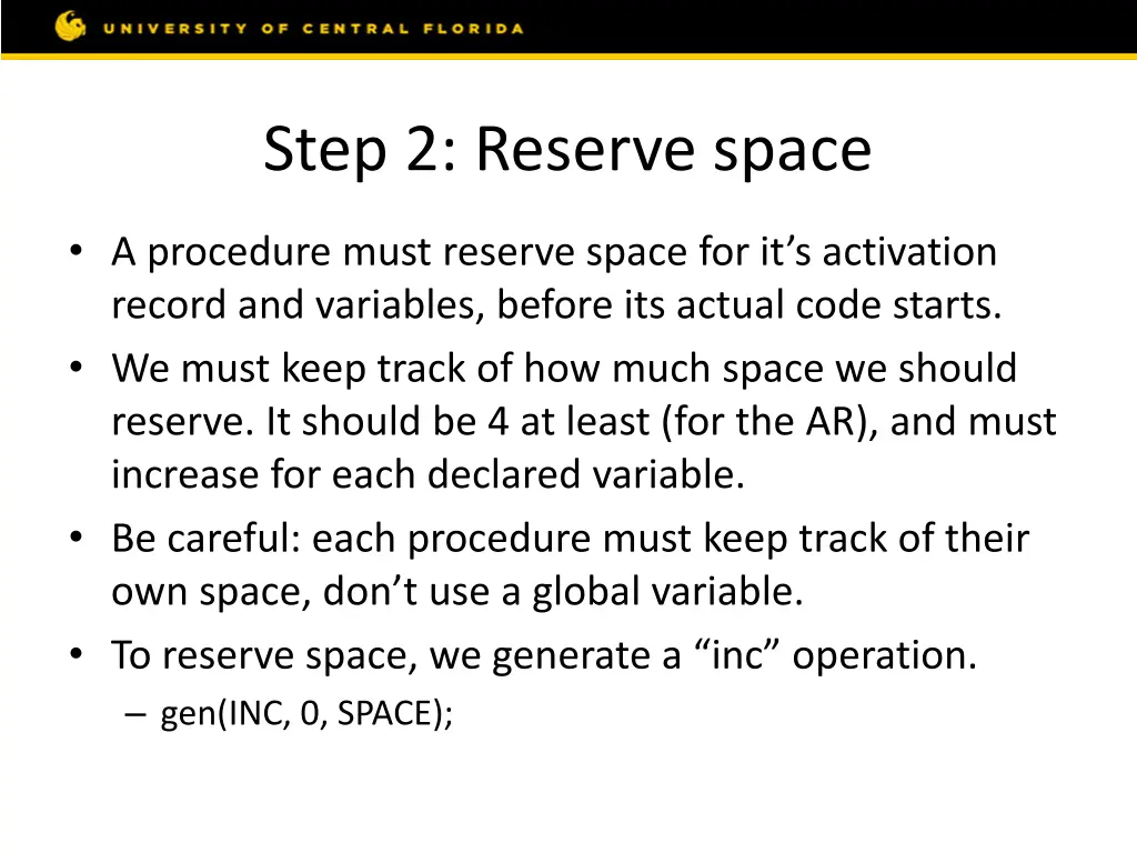 step 2 reserve space