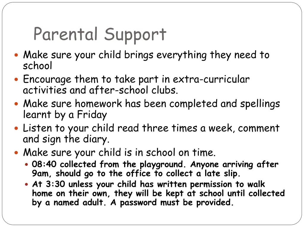 parental support make sure your child brings