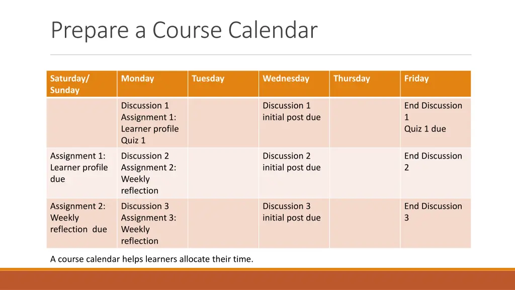 prepare a course calendar