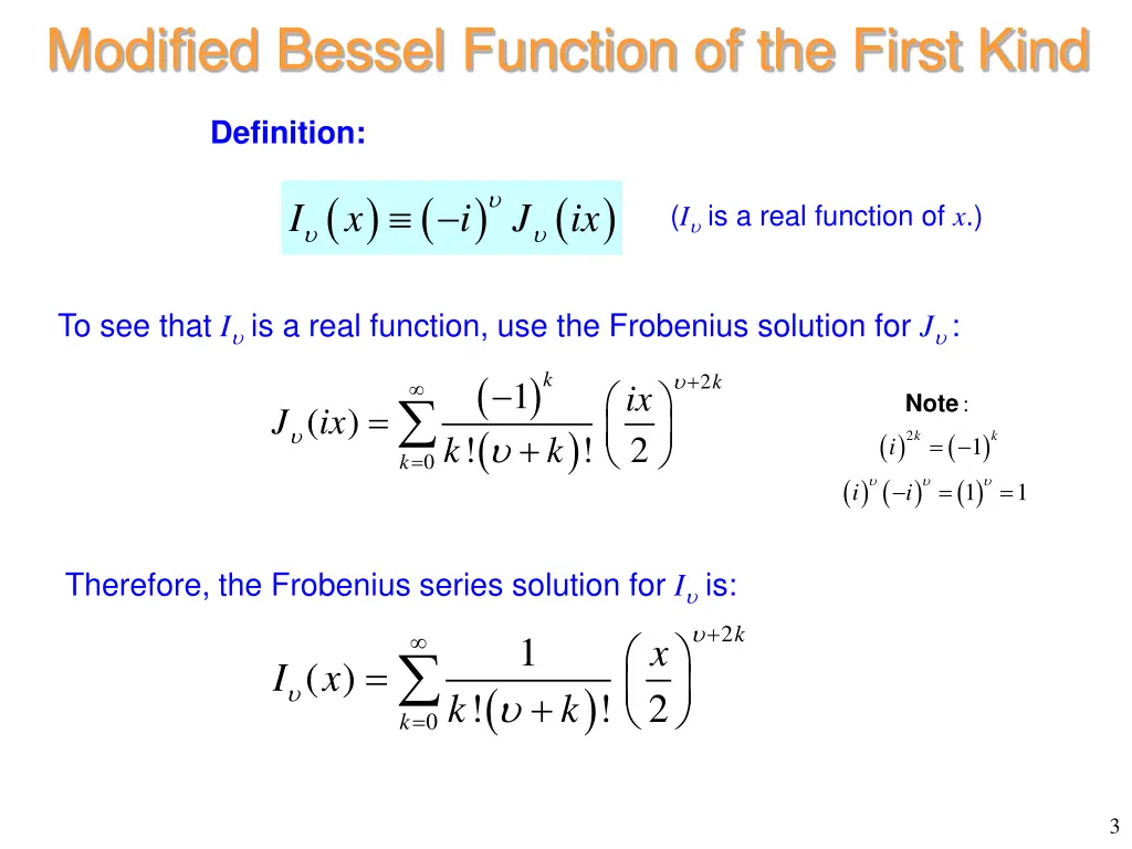 modified bessel function of the first kind