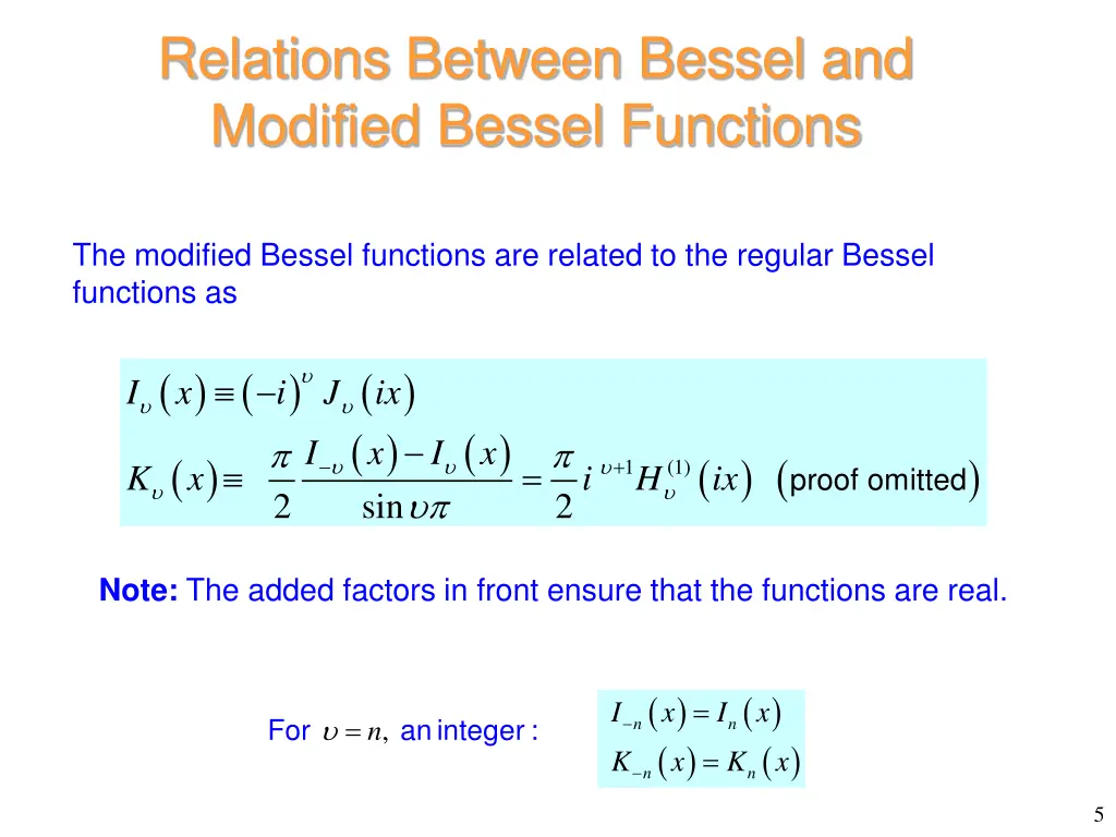 relations between bessel and modified bessel