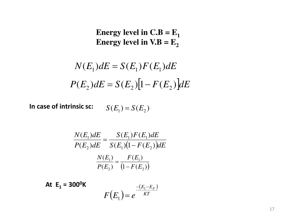 energy level in c b e 1 energy level in v b e 2