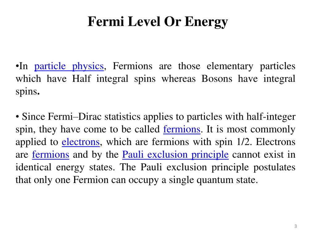 fermi level or energy