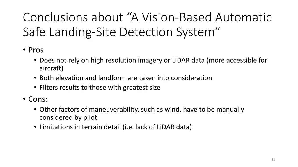 conclusions about a vision based automatic safe