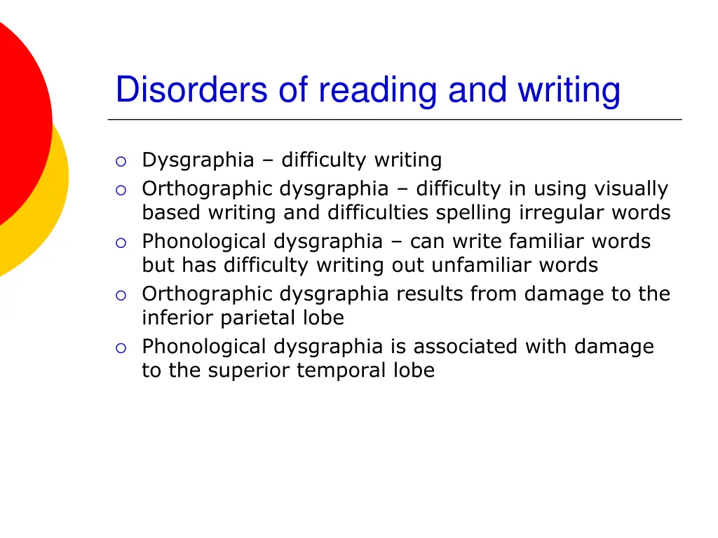 disorders of reading and writing 1