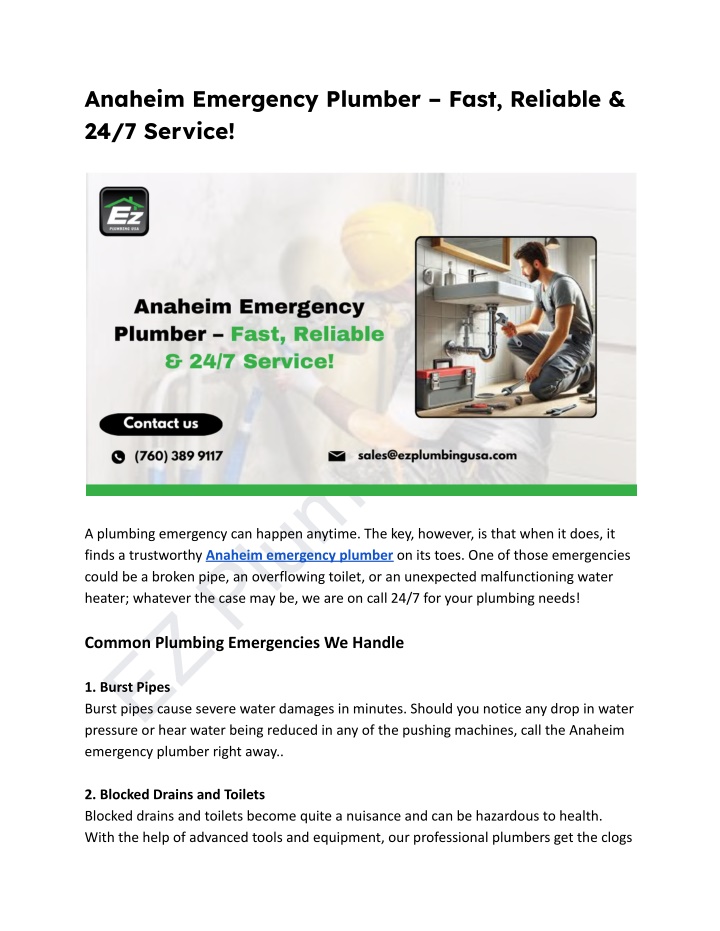 anaheim emergency plumber fast reliable
