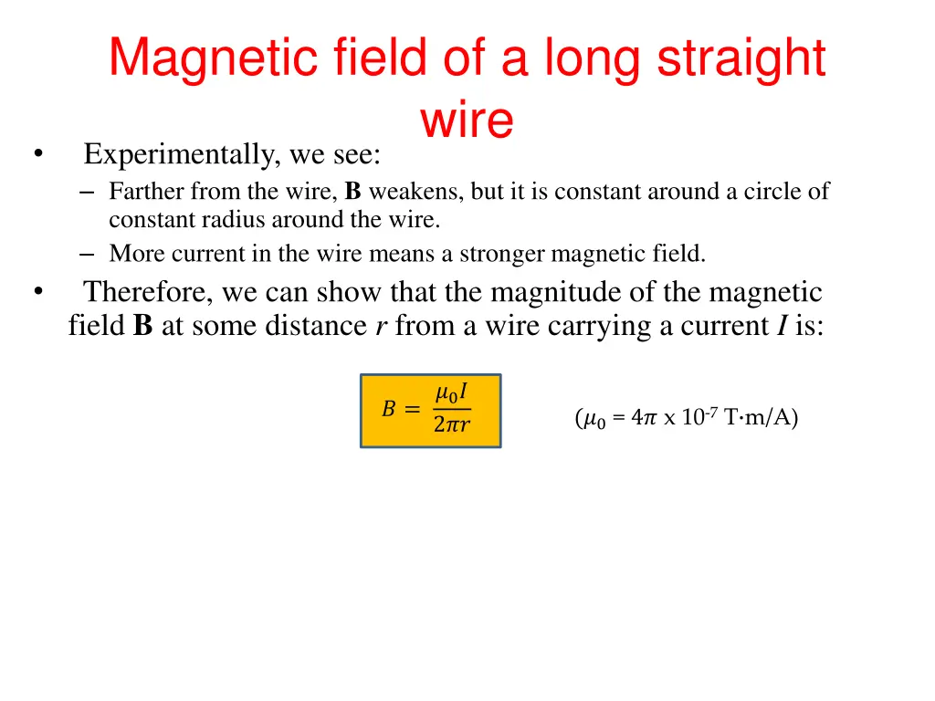 magnetic field of a long straight wire