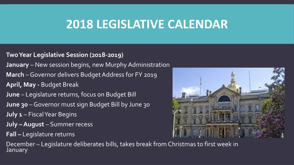 2018 legislative calendar
