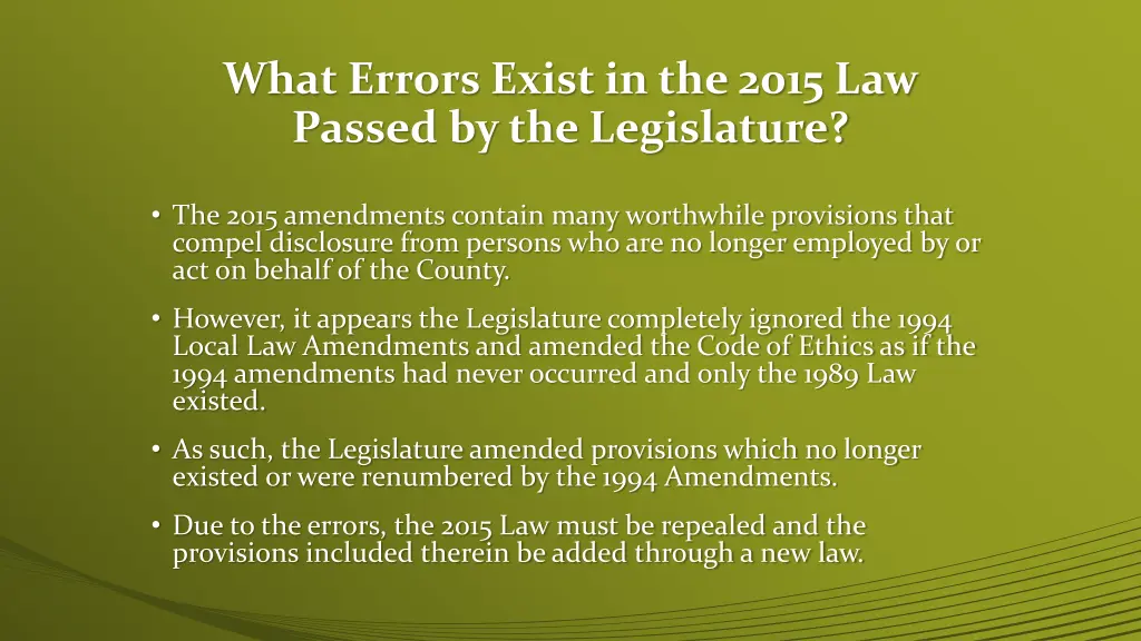 what errors exist in the 2015 law passed